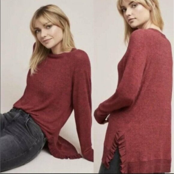 ANTHROPOLOGIE Postmark Womens Mauve Knitted Ruffle Hem Sweater xs - Picture 1 of 7